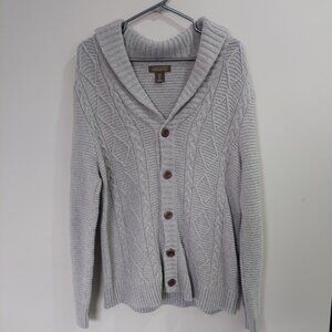 Rorie Whelan Men's Cable-knit Shawl collar Cardigan Sweater Size L Grey